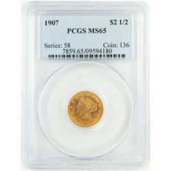1907 $2 1/2 Liberty Head Quarter Eagle Gold Coin PCGS MS65