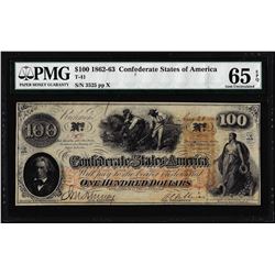 1862 $100 Confederate States of America Note T-41 PMG Gem Uncirculated 65EPQ