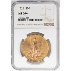 1924 $20 St. Gaudens Double Eagle Gold Coin NGC MS66+