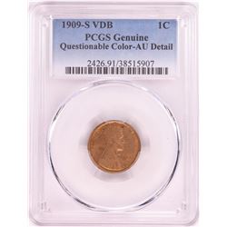 1909-S VDB Lincoln Wheat Cent Coin PCGS Genuine AU Details