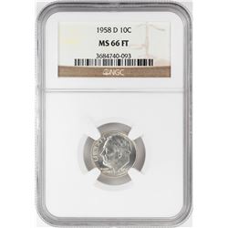 1958-D Roosevelt Dime Coin NGC MS66FT