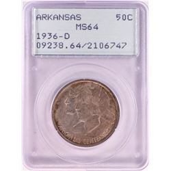 1936-D Arkansas Centennial Commemorative Half Dollar Coin PCGS MS64 Old Green Rattler