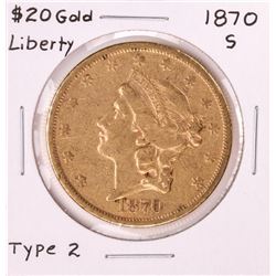 1870-S Type 2 $20 Liberty Head Double Eagle Gold Coin