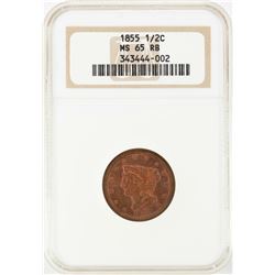 1855 Braided Hair Half Cent Coin NGC MS65RB