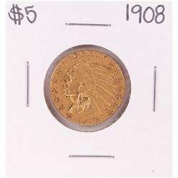 1908 $5 Indian Head Half Eagle Gold Coin