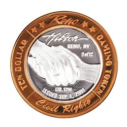 .999 Silver Reno Hilton Nevada $10 Casino Limited Edition Gaming Token