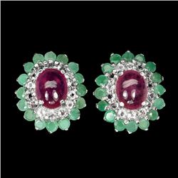 Natural Emerald, Ruby & White Topaz Earrings