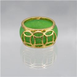 Carved Jade Ring Mounted in 14 kt Gold Overlay