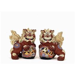 Pair Japanese Kutani Shishi Fu Foo Dog Lion Sg #980616