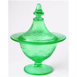 Green Etched Depression Glass Candy jar #986266