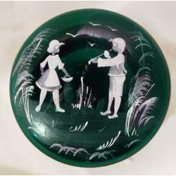 Green Mary Gregory  Art Glass DresserJar  #986267