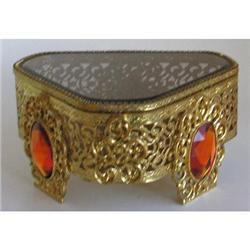 Jeweled Filigree Bevel Glass Ormolu Jewelry Box #986352