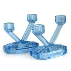 Bedford Blue Glass Art Deco Candlesticks #986356
