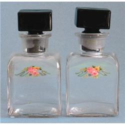 Depression Glass Lotion Bottles Black Stoppers #986386