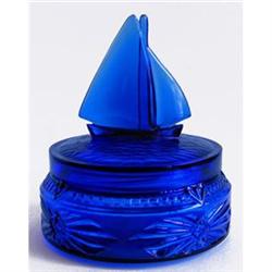 SAILBOAT Blue Depression Glass Dresser Jar #986391