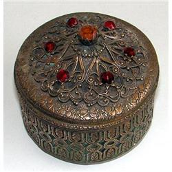 Brass, Filigree and Glass Jeweled Dresser Jar #986393