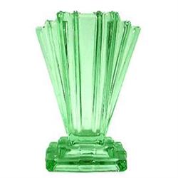 GRANTHAM Bagley Green Art Deco Glass 9in Vase  #986397