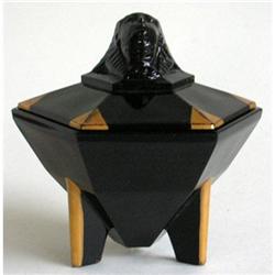 SPHINX Black Glass Gold Trim Dresser Jar #986404
