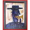 Signed & Dated Abstract Man with Horn Painting #986526