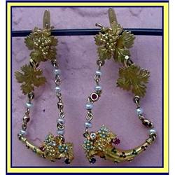 RENAISSANCE EARRINGS ENAMEL GOLD GEM  GRAPE V #996608