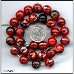 1000 OLD CZECH RED/BLACK ROUND BEADS 10mm #343 #1007116