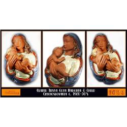 LARGE CZECH TERRA-COTTA MADONNA & CHILD PLAQUE #1007117