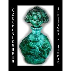 CZECH MALACHITE GLASS PERFUME BOTTLE 1930's #1007124