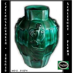 CZECH ART DECO MALACHITE GLASS VASE / INGRID #1007142