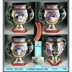 AMPHORA 3 HANDLED DRAGON VASE / PT035 #1007149