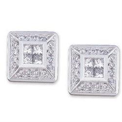 Earrings PRINCESS w ROUND DIAMONDS WhiteGold  #1007158