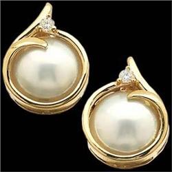 14K EARRINGS  MABE PEARL w DIAMOND #1007159