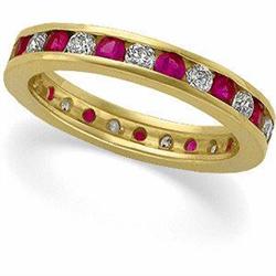 14k GOLD WEDDING BAND RUBYS w DIAMONDS #1007166