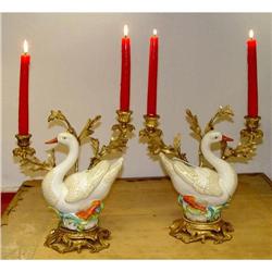 Italian Porcelain Goose Brass Candelabra Candle#1007738