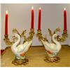 Image 1 : Italian Porcelain Goose Brass Candelabra Candle#1007738