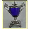 Image 1 : FRENCH SILVER MUSTARD POT COBALT GLASS C1800s #1007760