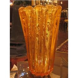 Hand-Blown Amber Murano Glass Vase #1017501