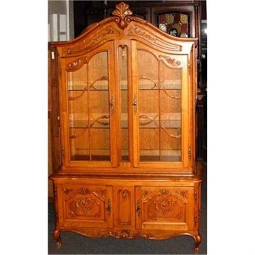 1970s French Oak China Cabinet Hutch 1017925