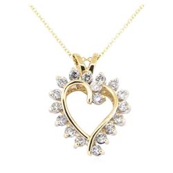 0.90 ctw Diamond Heart Pendant with Chain - 14KT Yellow Gold