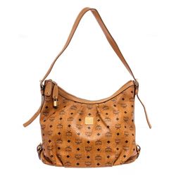 MCM Cognac Visetos Coated Canvas Leather Medium Hobo Bag