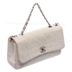 Chanel White Stitched Leather Single Flap Bag