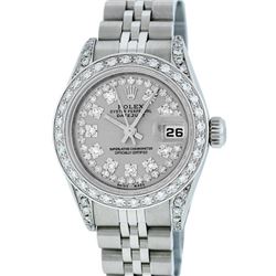 Rolex Ladies Stainless Steel Quickset Slate Grey Diamond Lugs Datejust Wristwatc