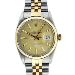 Rolex Mens 2 Tone 14K Champagne Index 36MM Datejust Wristwatch