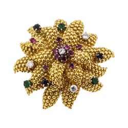 3.34 ctw Emerald, Sapphire, Ruby and Diamond Pendant-Pin - 22KT Yellow Gold