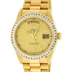 Rolex Mens 18K Yellow Gold 2.75 ctw Channel Set Diamond Day Date President Wrist