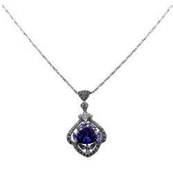 3.47 ctw Tanzanite and Diamond Pendant With Chain - 18KT White Gold