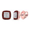 Image 1 : 1/5 CTW Round Red Color Enhanced Diamond Square Cluster Screwback Earrings 10kt Rose Gold - REF-18W3