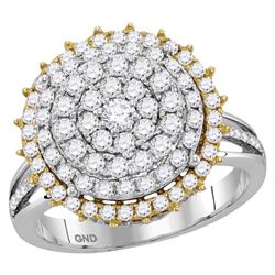 1 & 1/2 CTW Round Diamond Right Hand Cocktail Ring 14kt Two-tone Gold - REF-105A6N