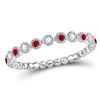 Image 1 : 1/6 CTW Round Ruby Diamond Beaded Dot Stackable Ring 10kt White Gold - REF-13T2K