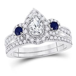 7/8 CTW Pear Diamond Bridal Wedding Engagement Ring 14kt White Gold - REF-113K9R