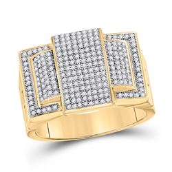 3/4 CTW Mens Round Diamond Cluster Ring 10kt Yellow Gold - REF-57Y5X